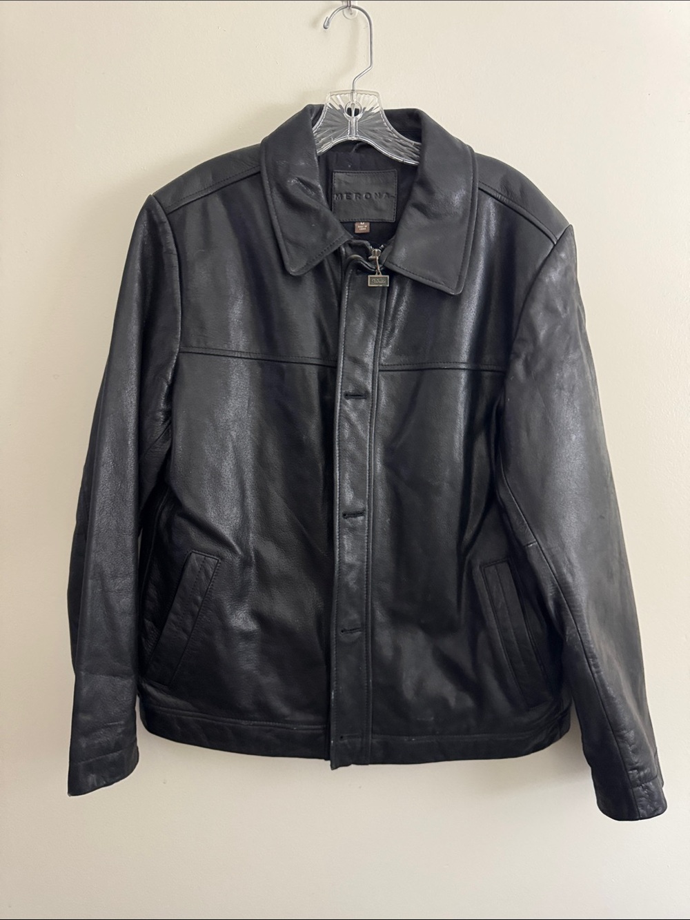 Merona Black Leather Bomber Jacket